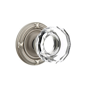 Emtek 8207-LW-US15A Lowell Crystal Door Knob Privacy Set With Ribbon & Reed Rosette Pewter