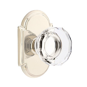 Emtek 8208-LW-US14 Lowell Crystal Door Knob Privacy Set With #8 Rosette Polished Nickel