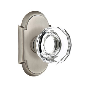 Emtek 8208-LW-US15A Lowell Crystal Door Knob Privacy Set With #8 Rosette Pewter