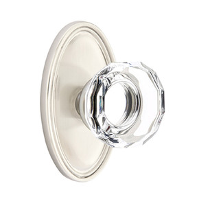 Emtek 8220-LW-US15 Lowell Crystal Door Knob Privacy Set With Oval Rosette Satin Nickel