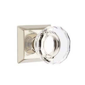 Emtek 8231-LW-US14 Lowell Crystal Door Knob Privacy Set With Quincy Rosette Polished Nickel