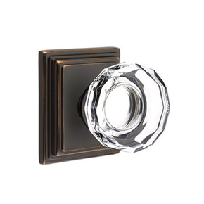 Emtek 8261-LW-US10B Lowell Crystal Door Knob Privacy Set With Wilshire Rosette Oil Rubbed Bronze