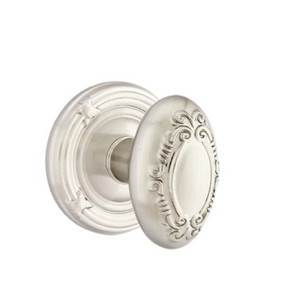 Emtek 8057-V-US15 Victoria Door Knob Dummy Set With Ribbon & Reed Rosette Satin Nickel