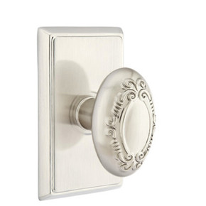 Emtek 8121-V-US15 Victoria Door Knob Passage Set With Rectangular Rosette Satin Nickel