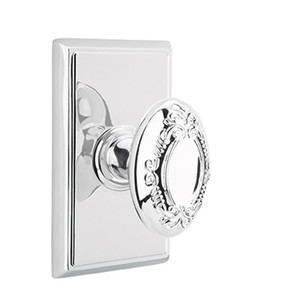 Emtek 8121-V-US26 Victoria Door Knob Passage Set With Rectangular Rosette Polished Chrome