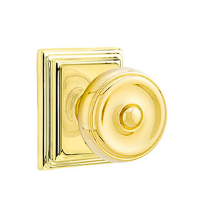 Emtek 8561-W-US3 Waverly Door Knob Dummy Set With Wilshire Rosette Polished Brass