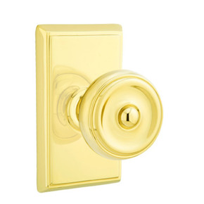 Emtek 8121-W-US3 Waverly Door Knob Passage Set With Rectangular Rosette Polished Brass