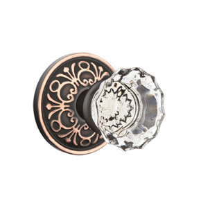 Emtek 8056-AS-US10B Astoria Clear Crystal Door Knob Dummy Set With Lancaster Rosette Oil Rubbed Bronze