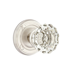 Emtek 8057-AS-US15 Astoria Clear Crystal Door Knob Dummy Set With Ribbon & Reed Rosette Satin Nickel