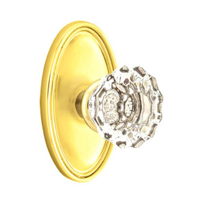 Emtek 8520-AS-US3 Astoria Clear Crystal Door Knob Dummy Set With Oval Rosette Polished Brass