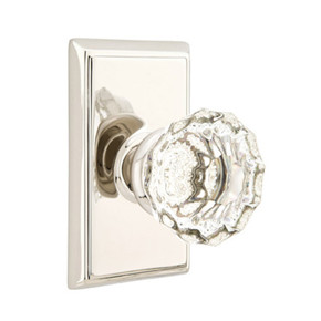Emtek 8521-AS-US14 Astoria Clear Crystal Door Knob Dummy Set With Rectangular Rosette Polished Nickel