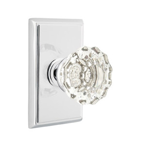 Emtek 8521-AS-US26 Astoria Clear Crystal Door Knob Dummy Set With Rectangular Rosette Polished Chrome