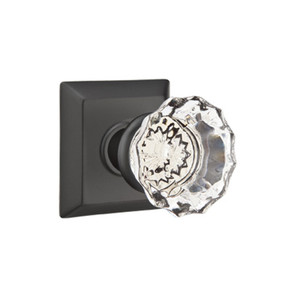 Emtek 8531-AS-US19 Astoria Clear Crystal Door Knob Dummy Set With Quincy Rosette Flat Black