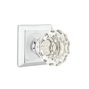 Emtek 8531-AS-US26 Astoria Clear Crystal Door Knob Dummy Set With Quincy Rosette Polished Chrome