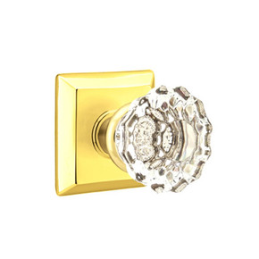 Emtek 8531-AS-US3 Astoria Clear Crystal Door Knob Dummy Set With Quincy Rosette Polished Brass