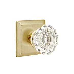 Emtek 8131-AS-US4 Astoria Clear Crystal Door Knob Passage Set With Quincy Rosette Satin Brass