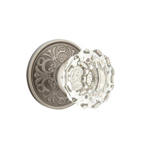 Emtek 8206-AS-US15A Astoria Clear Crystal Door Knob Privacy Set With Lancaster Rosette Pewter