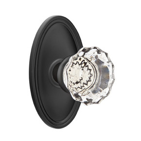 Emtek 8220-AS-US19 Astoria Clear Crystal Door Knob Privacy Set With Oval Rosette Flat Black