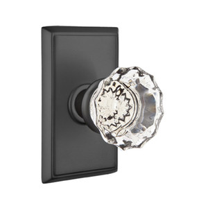 Emtek 8221-AS-US19 Astoria Clear Crystal Door Knob Privacy Set With Rectangular Rosette Flat Black