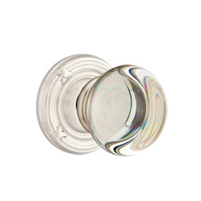 Emtek 8207-PC-US15 Providence Crystal Door Knob Privacy Set With Ribbon & Reed Rosette Satin Nickel