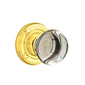 Emtek 8207-PC-US3 Providence Crystal Door Knob Privacy Set With Ribbon & Reed Rosette Polished Brass