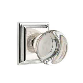 Emtek 8561-PC-US14 Providence Crystal Door Knob Dummy Set With Wilshire Rosette Polished Nickel