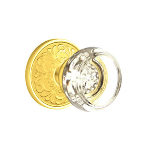 Emtek 8056-GT-US3 Georgetown Crystal Door Knob Dummy Set With Lancaster Rosette Polished Brass