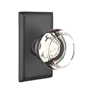 Emtek 8521-GT-US19 Georgetown Crystal Door Knob Dummy Set With Rectangular Rosette Flat Black