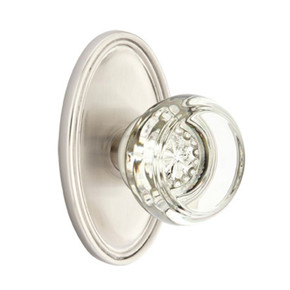 Emtek 8220-GT-US15 Georgetown Crystal Door Knob Privacy Set With Oval Rosette Satin Nickel