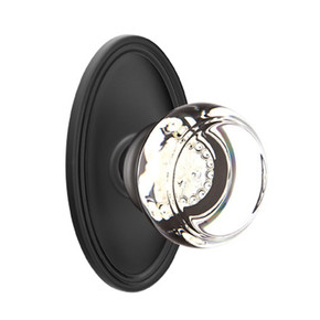 Emtek 8220-GT-US19 Georgetown Crystal Door Knob Privacy Set With Oval Rosette Flat Black