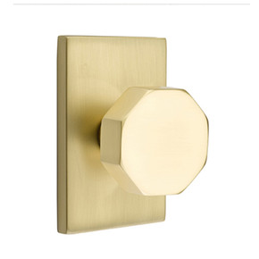 Emtek 5112-OCT-US4 Octagon Door Knob Passage Set With Modern Rectangular Rosette Satin Brass