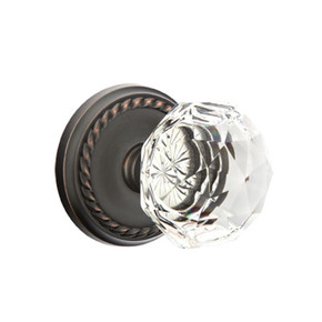 Emtek 8051-CK-US10B Diamond Crystal Door Knob Dummy Set With Rope Rosette Oil Rubbed Bronze