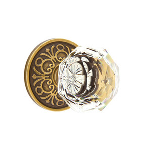 Emtek 8056-CK-US7 Diamond Crystal Door Knob Dummy Set With Lancaster Rosette French Antique