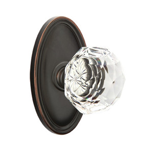 Emtek 8520-CK-US10B Diamond Crystal Door Knob Dummy Set With Oval Rosette Oil Rubbed Bronze