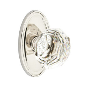 Emtek 8520-CK-US14 Diamond Crystal Door Knob Dummy Set With Oval Rosette Polished Nickel