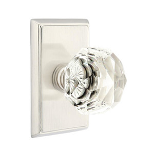 Emtek 8521-CK-US15 Diamond Crystal Door Knob Dummy Set With Rectangular Rosette Satin Nickel