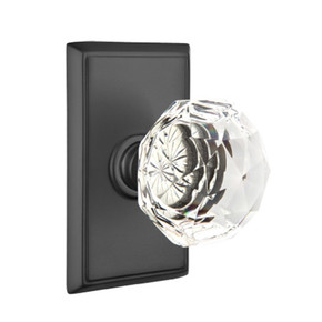 Emtek 8521-CK-US19 Diamond Crystal Door Knob Dummy Set With Rectangular Rosette Flat Black
