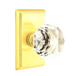 Emtek 8521-CK-US3 Diamond Crystal Door Knob Dummy Set With Rectangular Rosette Polished Brass