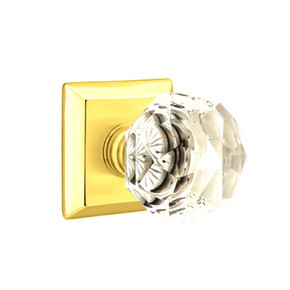Emtek 8531-CK-US3 Diamond Crystal Door Knob Dummy Set With Quincy Rosette Polished Brass