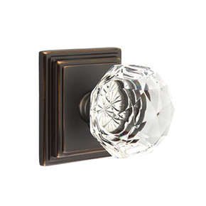 Emtek 8561-CK-US10B Diamond Crystal Door Knob Dummy Set With Wilshire Rosette Oil Rubbed Bronze