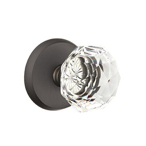 Emtek 7206-CK-FB Diamond Crystal Door Knob Privacy Set With Sandcast Bronze #2 Rosette Flat Black