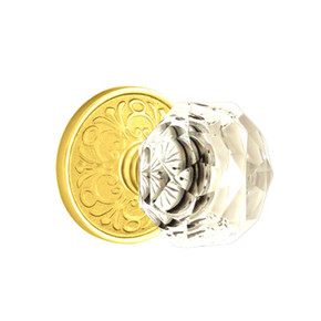 Emtek 8106-CK-US3 Diamond Crystal Door Knob Passage Set With Lancaster Rosette Polished Brass