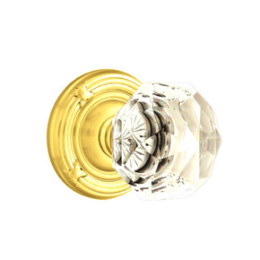 Emtek 8107-CK-US3 Diamond Crystal Door Knob Passage Set With Ribbon & Reed Rosette Polished Brass