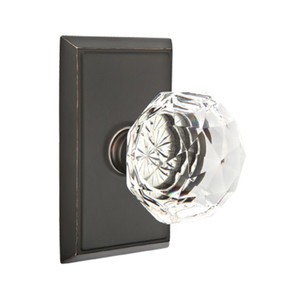 Emtek 8221-CK-US10B Diamond Crystal Door Knob Privacy Set With Rectangular Rosette Oil Rubbed Bronze