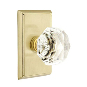 Emtek 8221-CK-US4 Diamond Crystal Door Knob Privacy Set With Rectangular Rosette Satin Brass