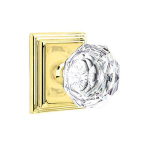 Emtek 8261-CK-US3 Diamond Crystal Door Knob Privacy Set With Wilshire Rosette Polished Brass