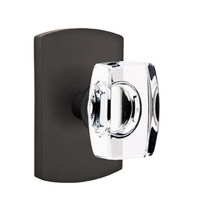 Emtek 7050-WS-FB Windsor Crystal Door Knob Dummy Set With Sandcast Bronze #4 Rosette Flat Black