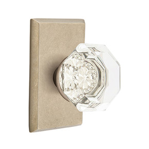 Emtek 7204-OT-TWB Old Town Clear Crystal Door Knob Privacy Set With Sandcast Bronze #3 Rosette Tumbled White Bronze
