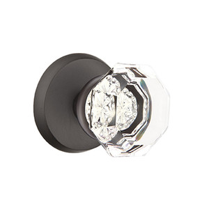 Emtek 7206-OT-FB Old Town Clear Crystal Door Knob Privacy Set With Sandcast Bronze #2 Rosette Flat Black
