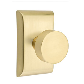 Emtek 5211-ROU-US4 Round Door Knob Privacy Set With Neos Rosette Satin Brass